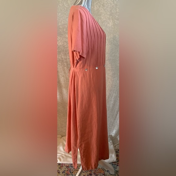 Vintage Betsey Lauren Peachy Linen Blend Midi Slit Hem Dress size 18W - Picture 3 of 8